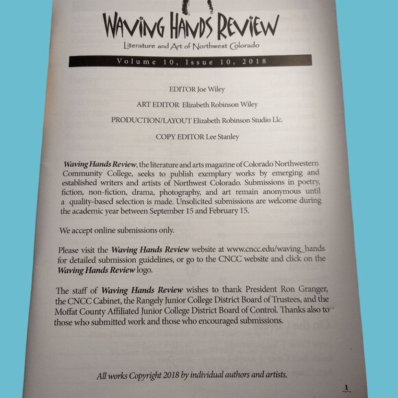 Waving Hands Review Literature Art  Northwest Colorado Volume 10 Issue 10 2018 - Picture 3 of 3